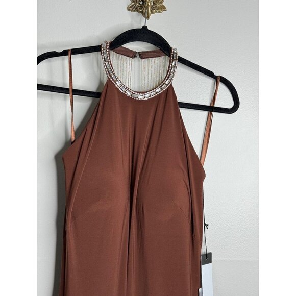 Mac Duggal IEENA 26518 Beaded Halter Neck Trumpet Gown Dress Chocolate Size 8 - Picture 5 of 10